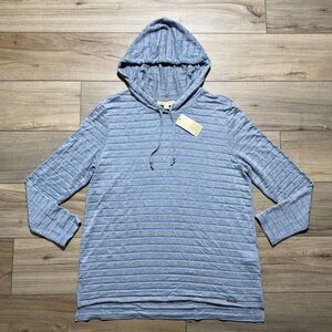 Michael Kors Womens Striped Long Sleeve Hoodie Size 1X Gray & Light Blue